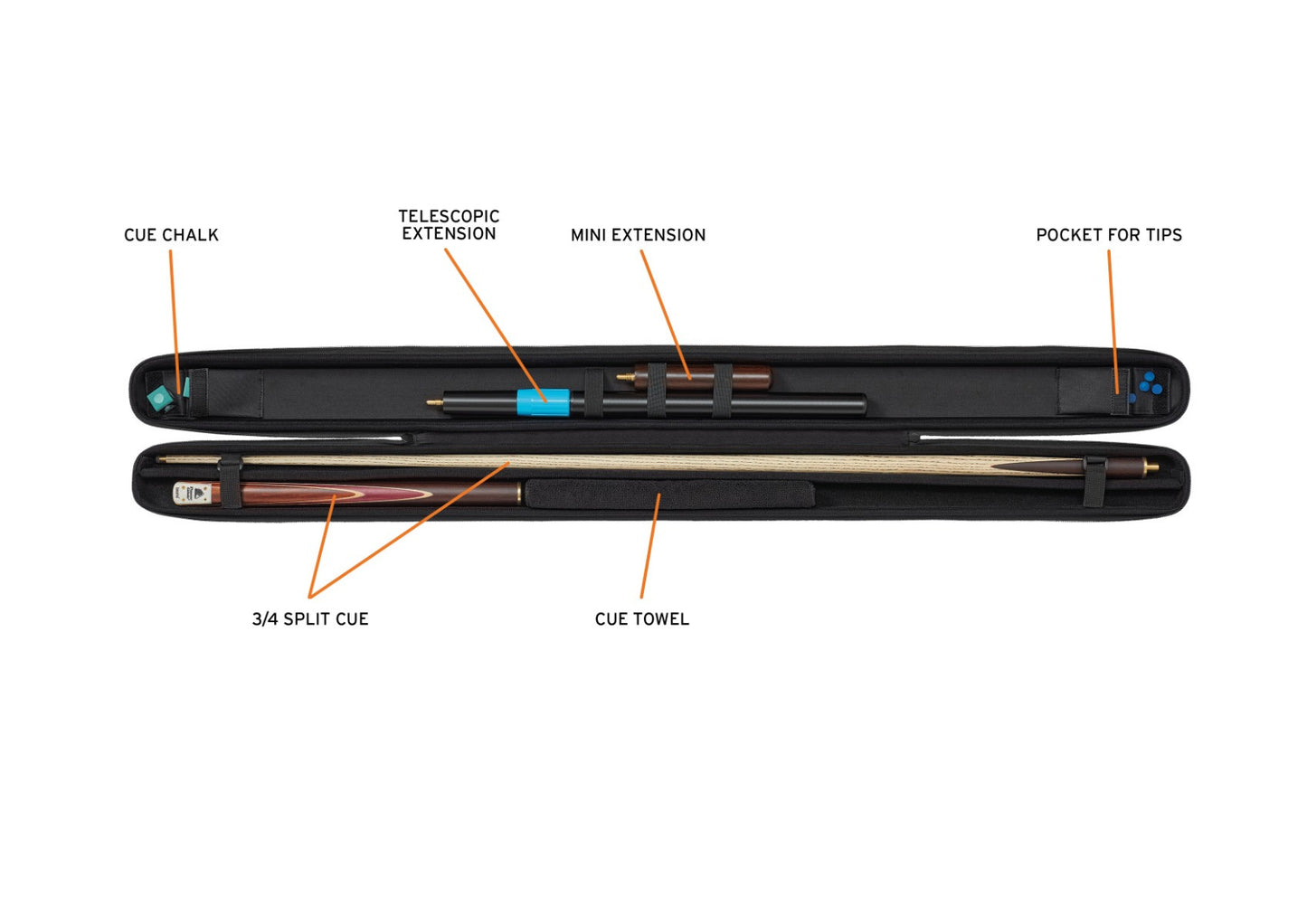 PowerGlide - Svartur 3/4 Joint Cue Case