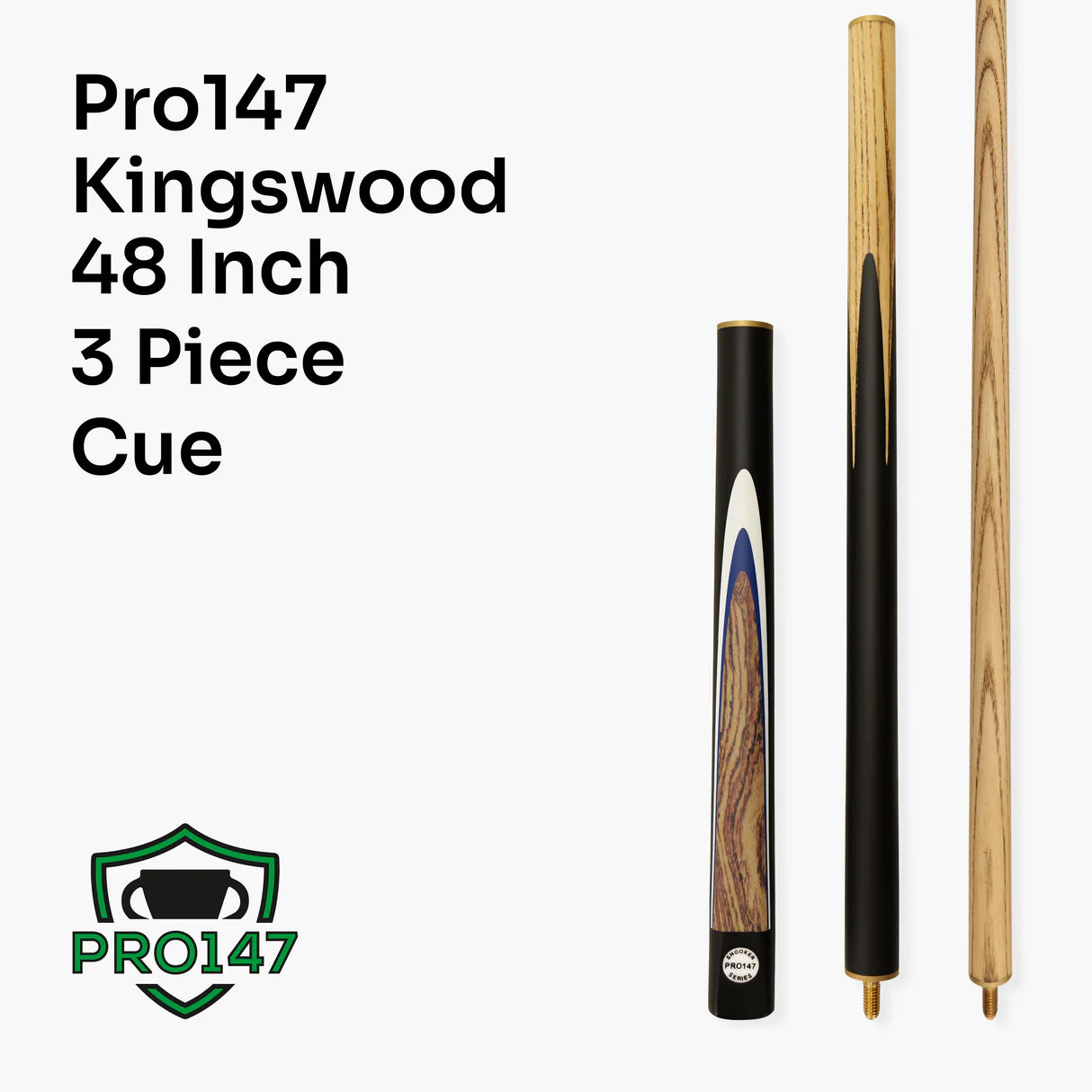 Pro147 Kingswood Junior Kids 48" - 3 Piece Snooker Poo Cue - 10mm Tip