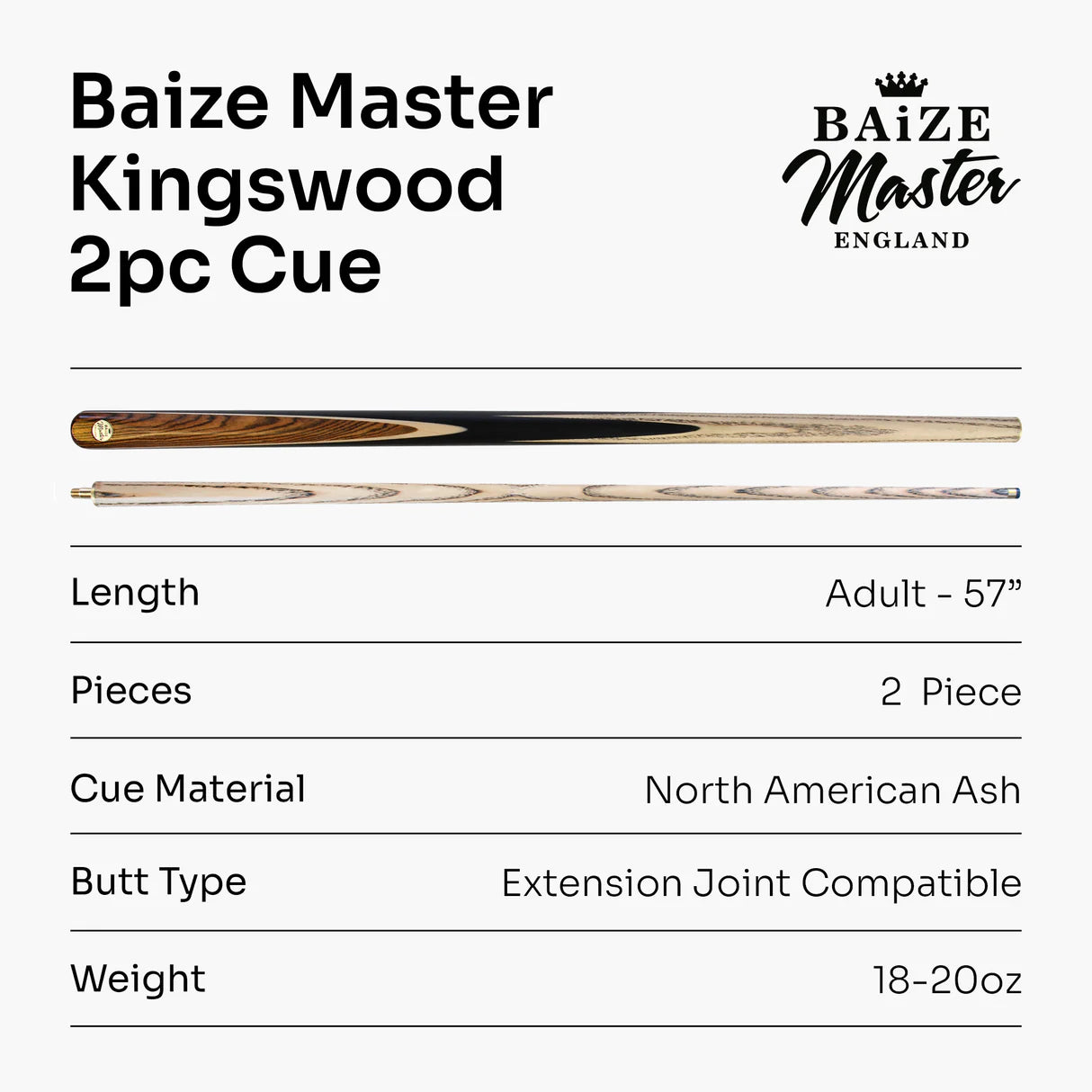 Baize Master Kingswood PREMIUM 57 Inch 2 Piece Snooker Pool Cue