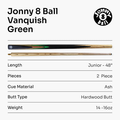 Jonny 8 Ball Vanquish 48inch 2 Piece Junior Kids Snooker Pool Cue - 10mm Tip