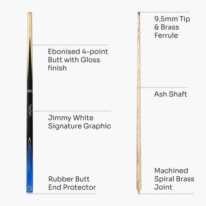 Baize Master - Jimmy White Signature Victory Cue - 2 Piece with 9.5mm Tip - 3 Colours