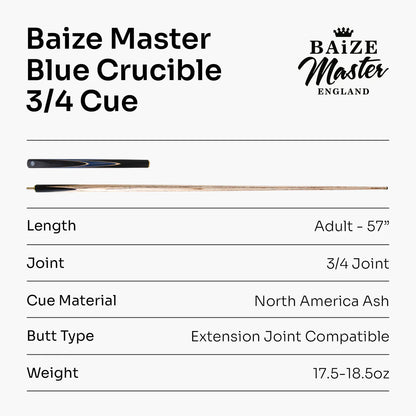 Baize Master 3/4 CRUCIBLE Hand Spliced Snooker Pool Cue - 6 Colours