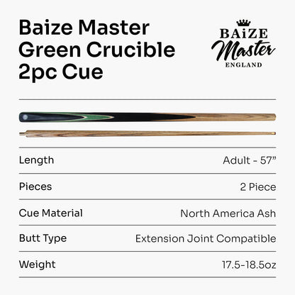 Baize Master Crucible Snooker Pool Cue - 2 Piece 57 inch - 9.5mm Tip