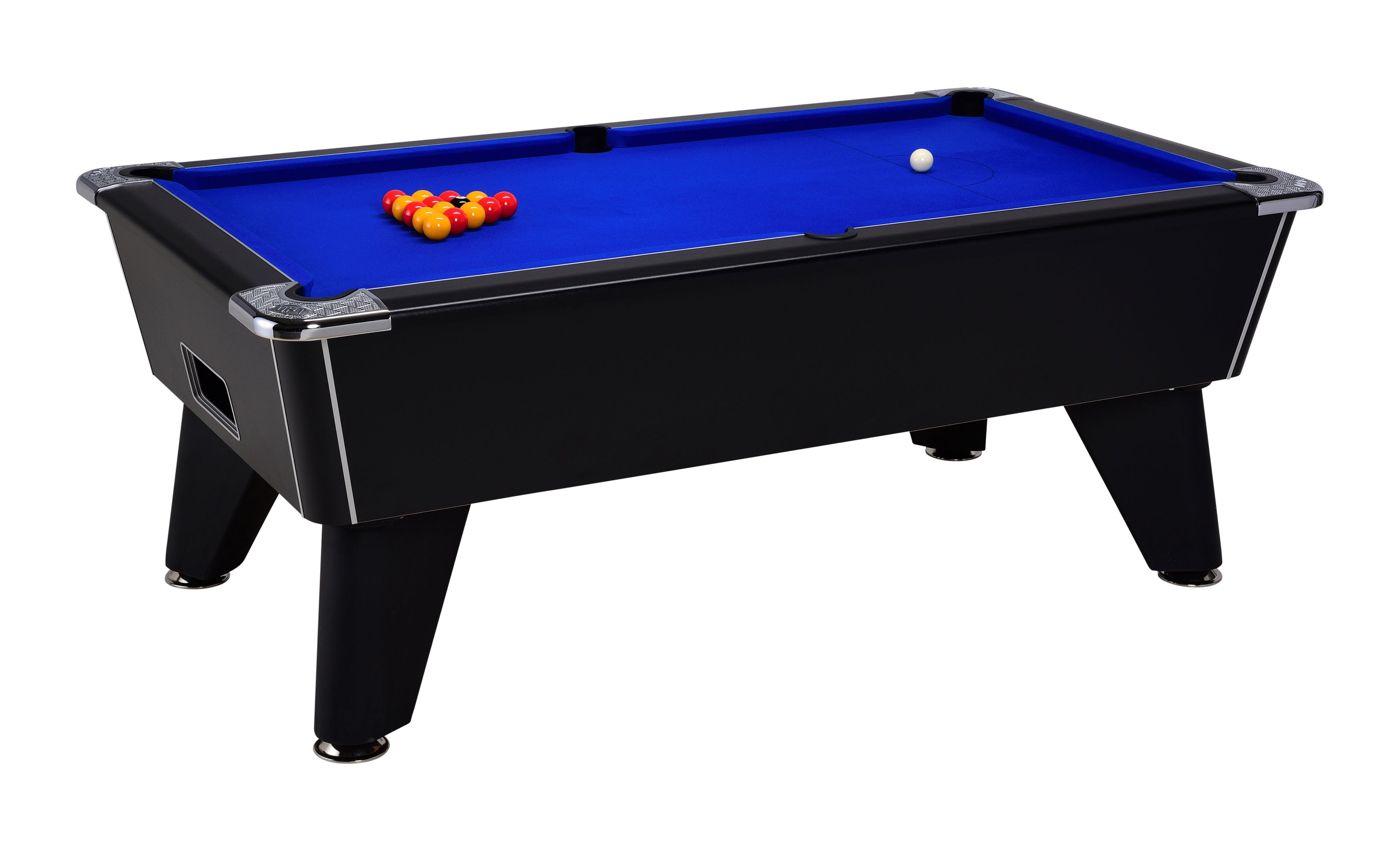 6ft 7ft DPT Omega English Pool Table - Black Cabinet Blue Cloth